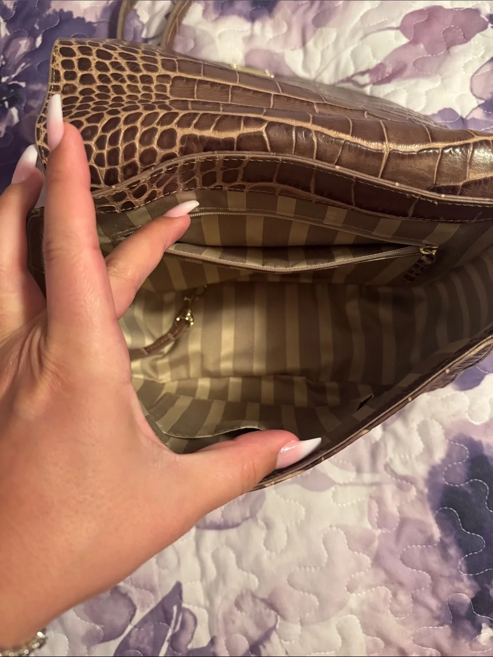 Brahmin Brown Croc-Embossed Saddle Crossbody